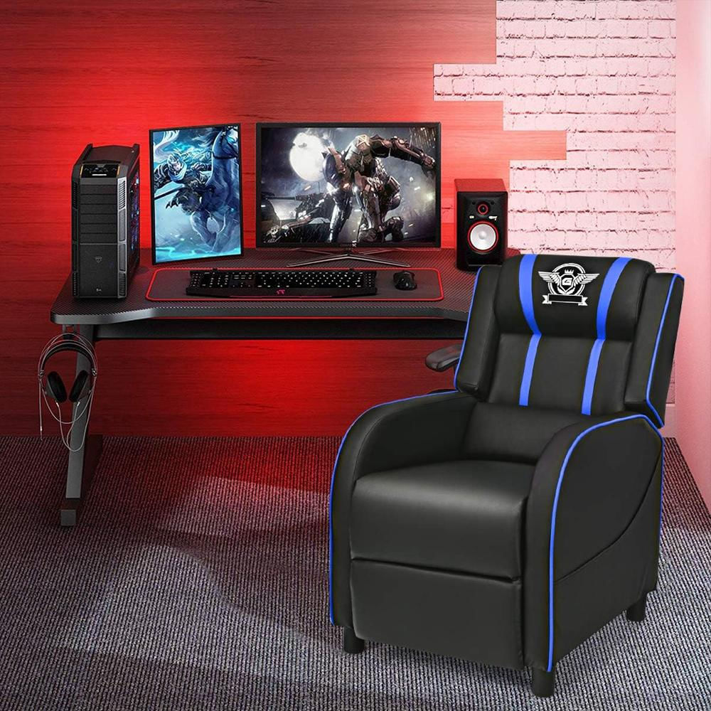 Silla Gamer Giantex Reclinable Ajustable Con Masaje Reposapiés Color Azul img #2
