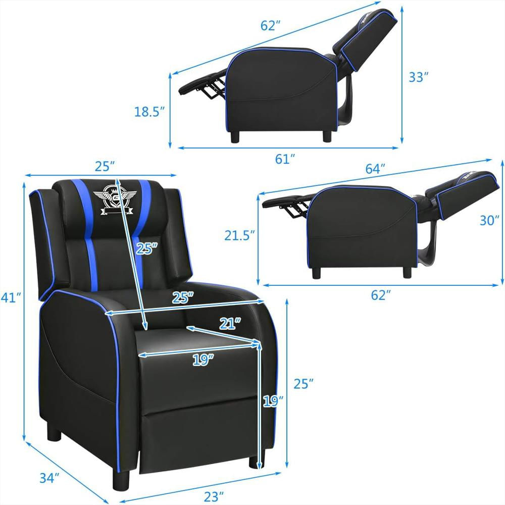 Silla Gamer Giantex Reclinable Ajustable Con Masaje Reposapiés Color Azul img #3