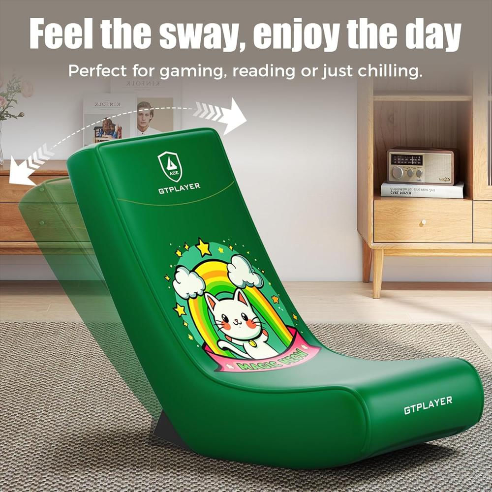 Silla Mecedora Gtplayer Diseño Elegante Estampado Gato Verde Comoda Para Videojuegos img #5