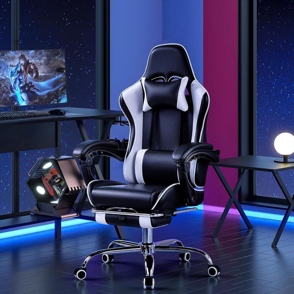 Silla Gamer Vecelo Ergonómica Piel Sintética Reclinable Ajustable Negra img #2