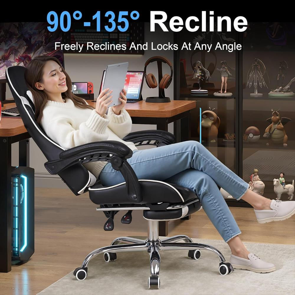Silla Gamer Vecelo Ergonómica Piel Sintética Reclinable Ajustable Negra img #4