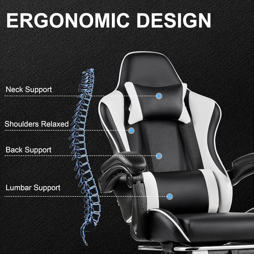 Silla Gamer Vecelo Ergonómica Piel Sintética Reclinable Ajustable Negra img #5
