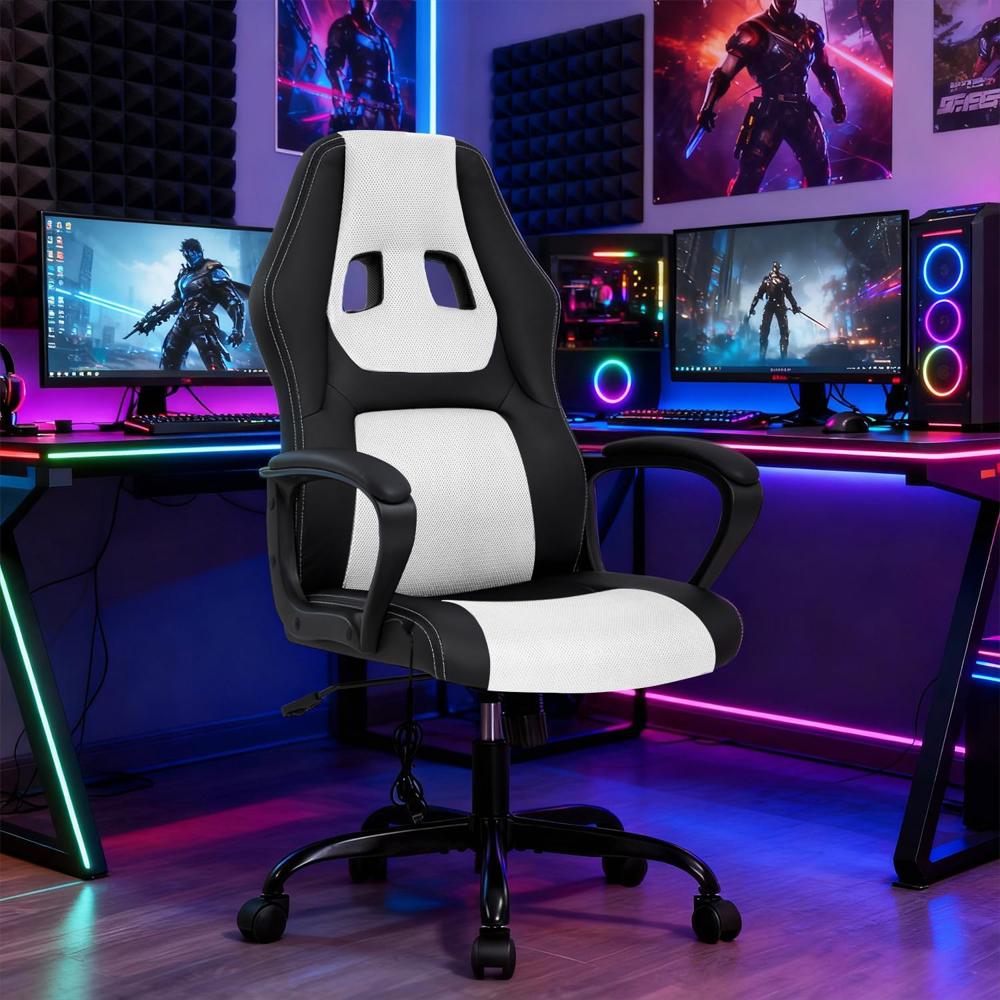 Silla Gamer Bestoffice Ergonomica Con Masaje Soporte Lumbar Ajustable Color Blanco img #2