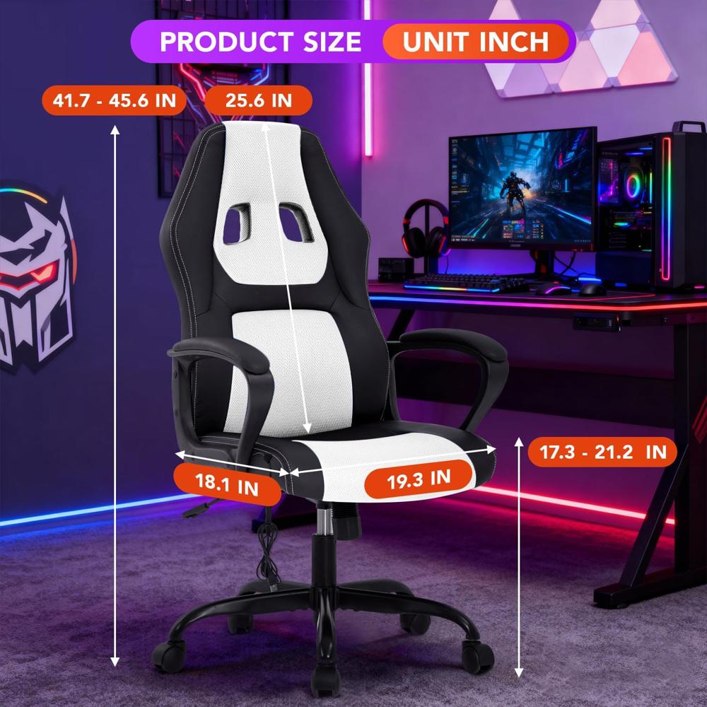 Silla Gamer Bestoffice Ergonomica Con Masaje Soporte Lumbar Ajustable Color Blanco img #3