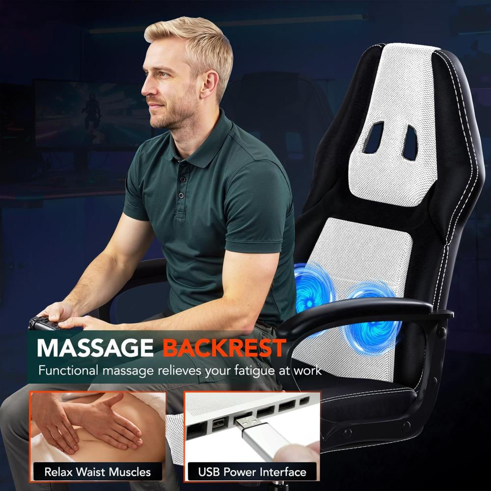 Silla Gamer Bestoffice Ergonomica Con Masaje Soporte Lumbar Ajustable Color Blanco img #4