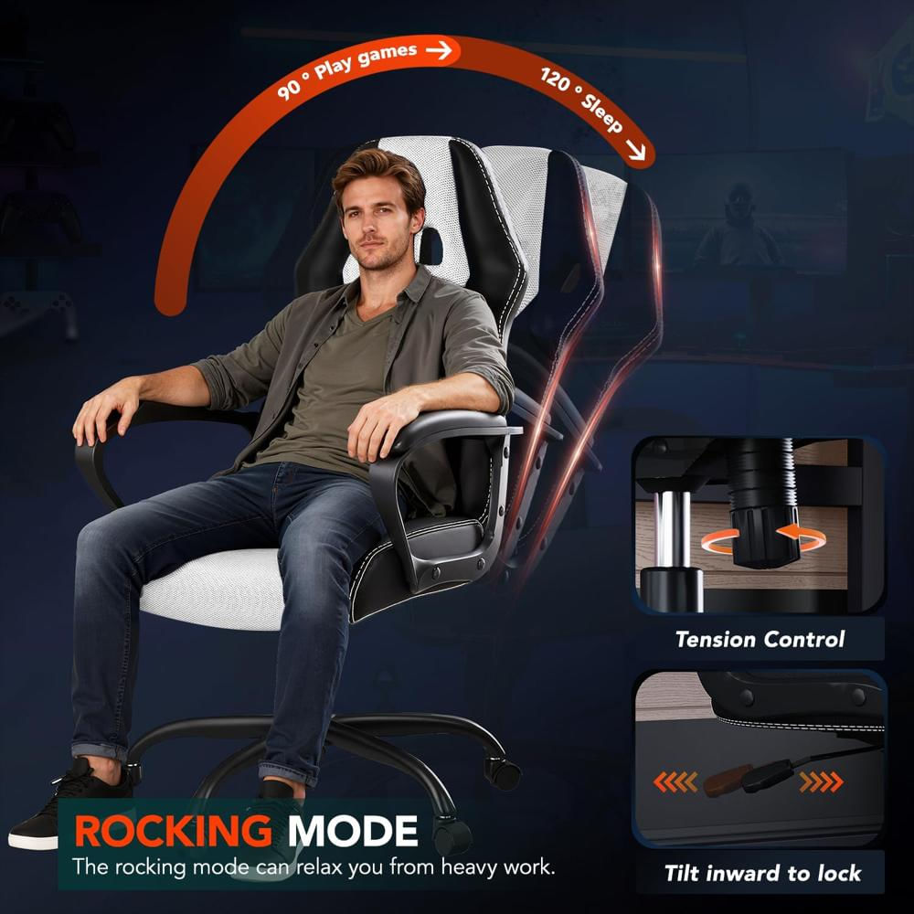 Silla Gamer Bestoffice Ergonomica Con Masaje Soporte Lumbar Ajustable Color Blanco img #5
