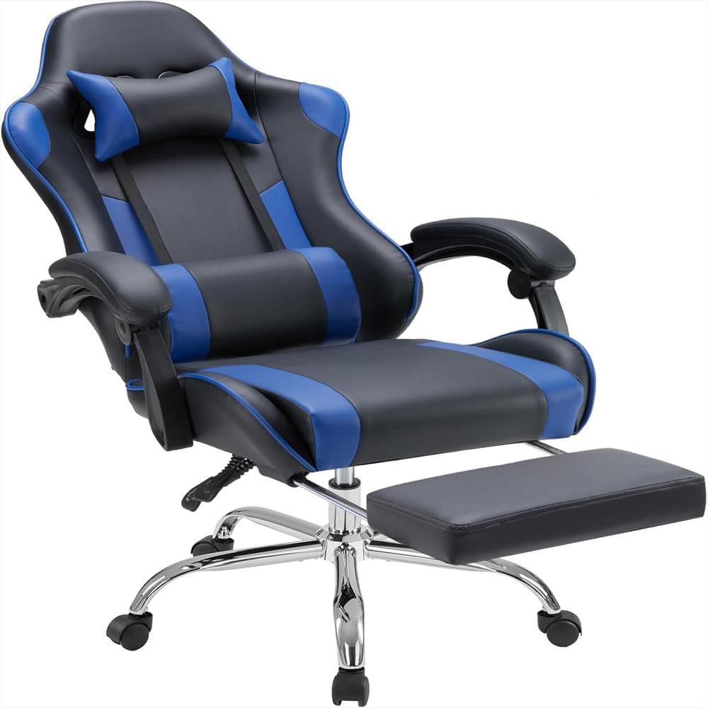 Silla Gamer Dumos Ergonómica Piel Sintética Reclinable Azul Con Reposapiés Y Reposacabezas img #1