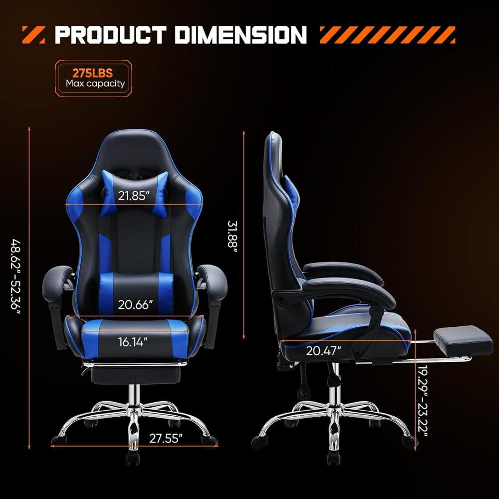 Silla Gamer Dumos Ergonómica Piel Sintética Reclinable Azul Con Reposapiés Y Reposacabezas img #3