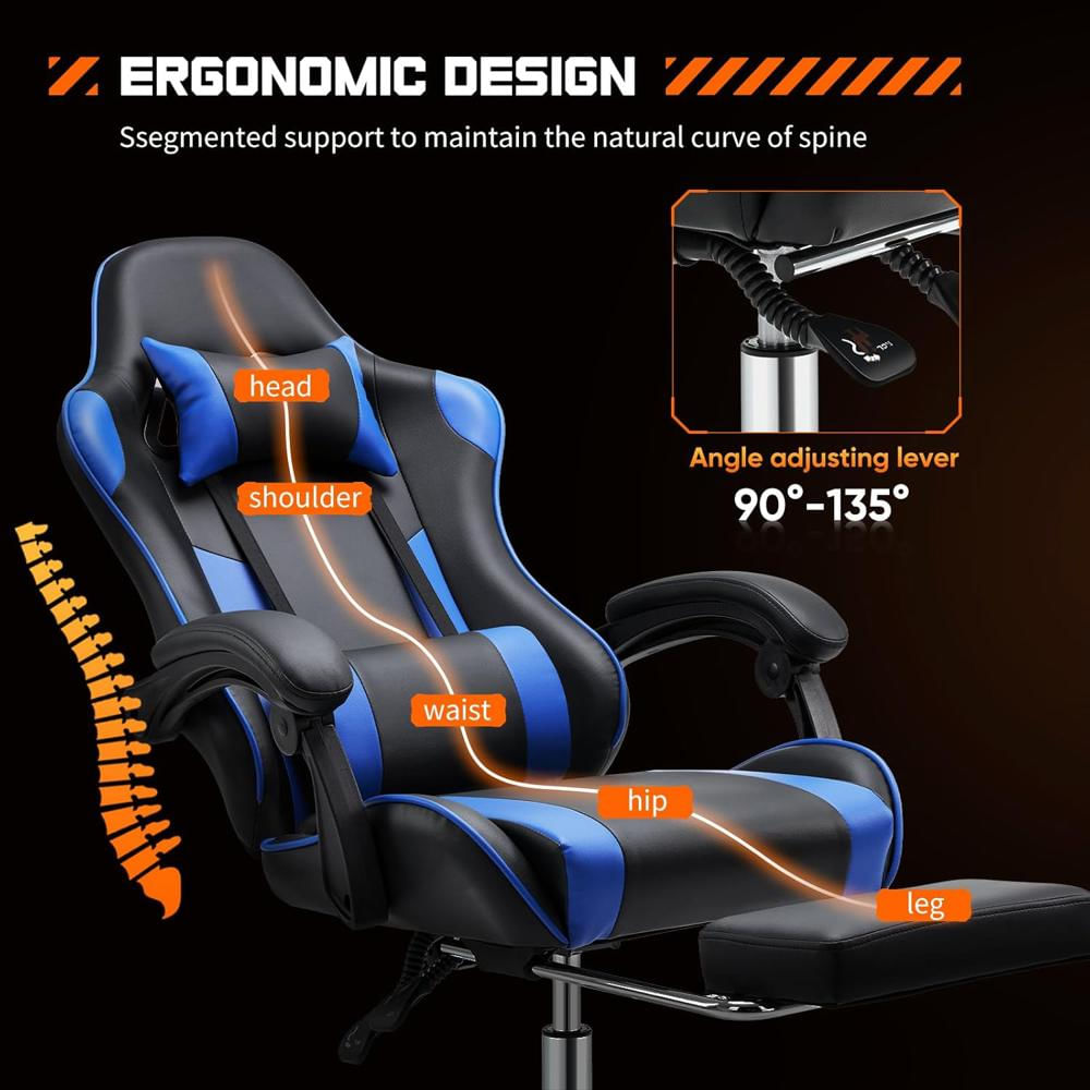 Silla Gamer Dumos Ergonómica Piel Sintética Reclinable Azul Con Reposapiés Y Reposacabezas img #4