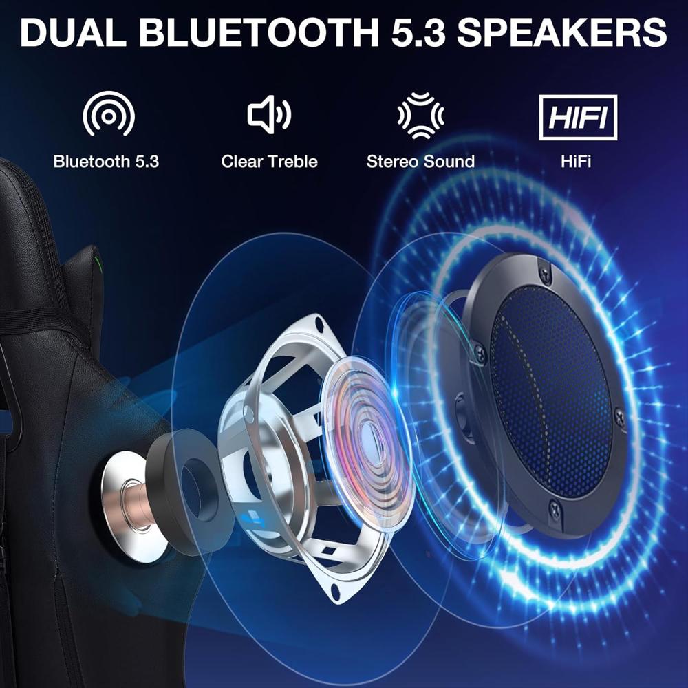 Silla Gamer Vanspace Ergonómica Con Altavoces Bluetooth Luces Led Y Masaje Verde Y Negro img #4