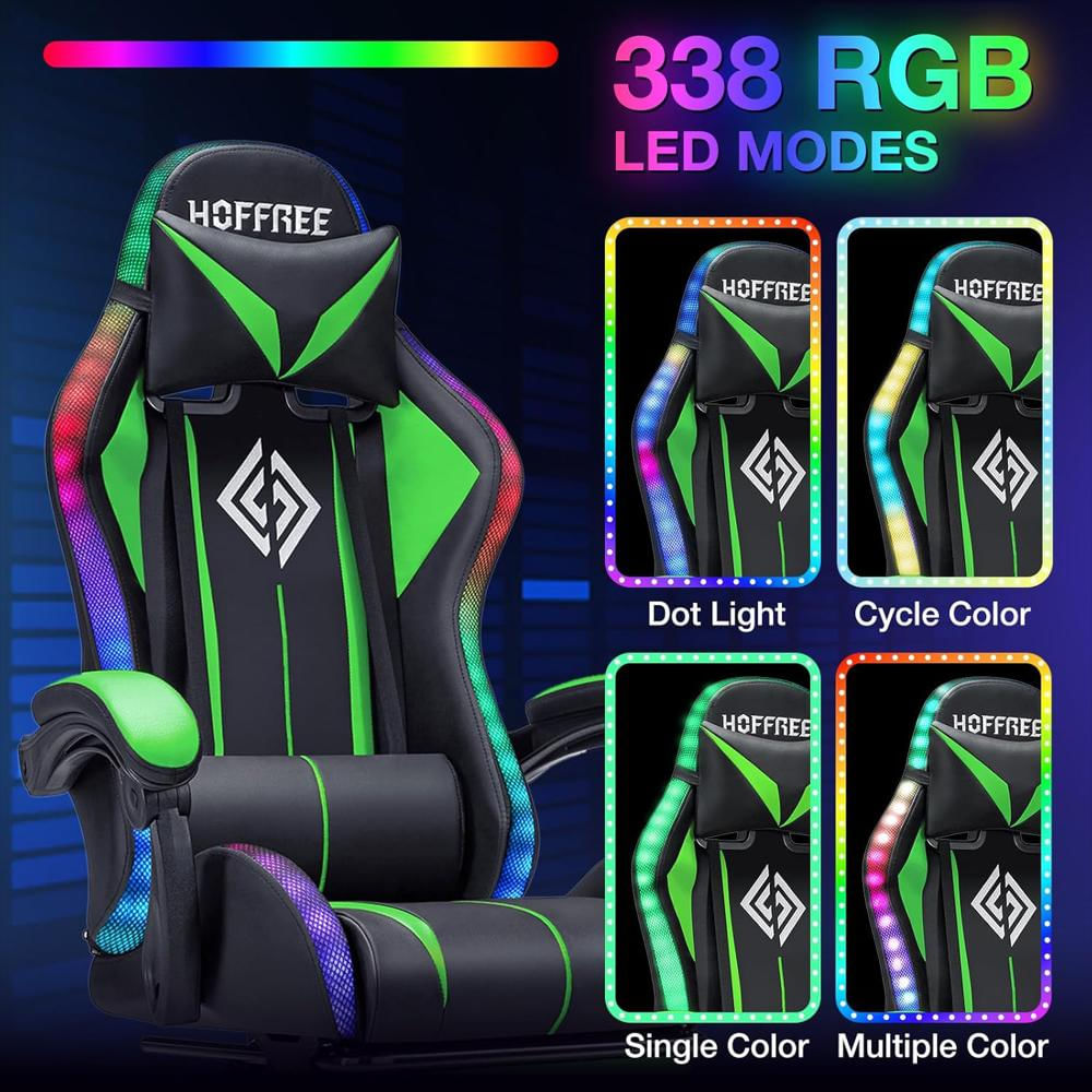 Silla Gamer Vanspace Ergonómica Con Altavoces Bluetooth Luces Led Y Masaje Verde Y Negro img #5