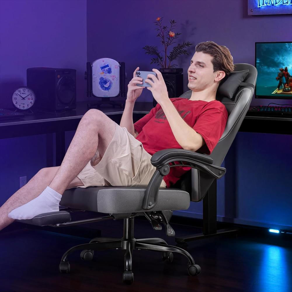 Silla Gaming Gtplayer Reclinable Con Reposapiés Y Soporte Lumbar Color Gris img #2