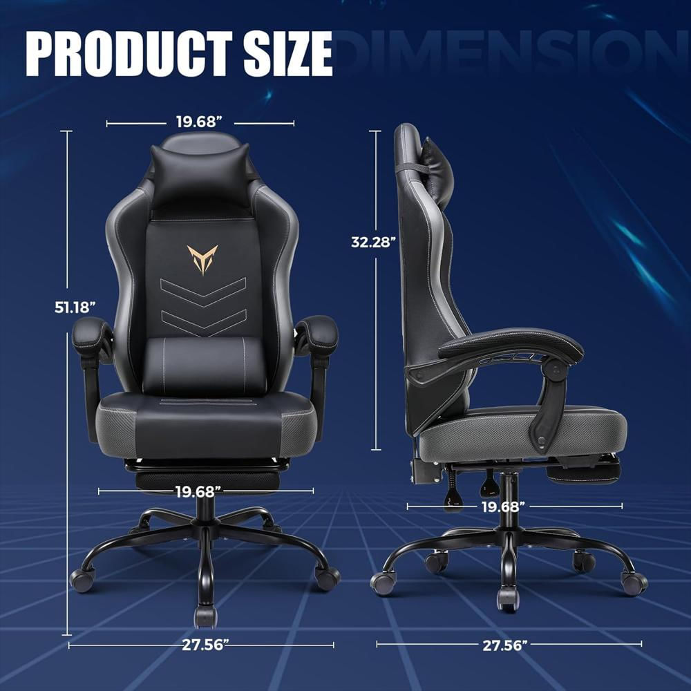 Silla Gaming Gtplayer Reclinable Con Reposapiés Y Soporte Lumbar Color Gris img #3