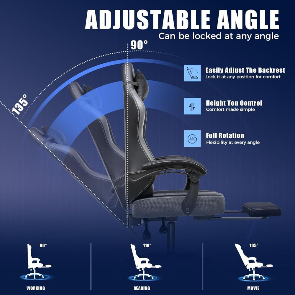 Silla Gaming Gtplayer Reclinable Con Reposapiés Y Soporte Lumbar Color Gris img #4