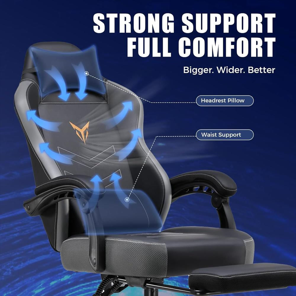 Silla Gaming Gtplayer Reclinable Con Reposapiés Y Soporte Lumbar Color Gris img #5