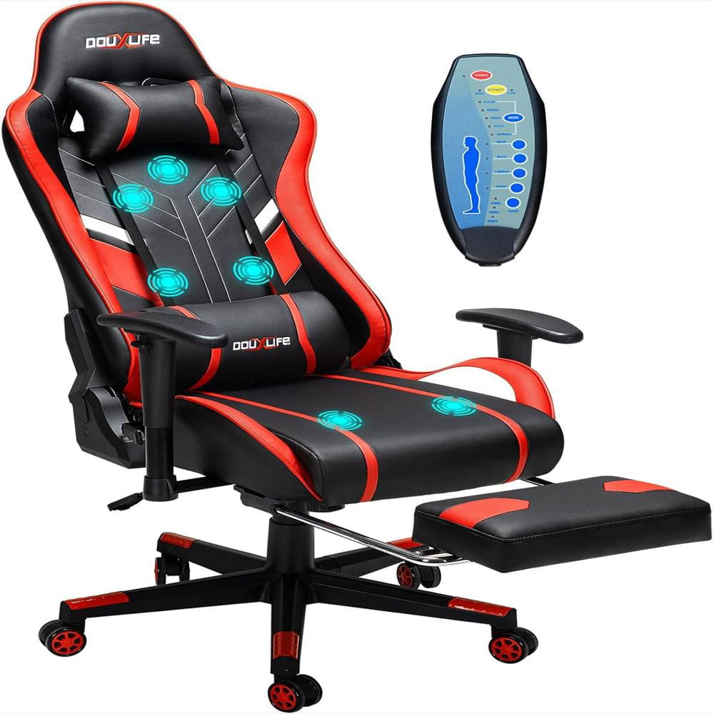 Silla Gamer Douxlife Ergonómica Masaje 7 Puntos Reclinable Color Rojo Con Reposapiés Soporte Lumbar img #1
