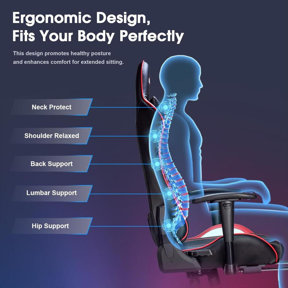 Silla Gamer Douxlife Ergonómica Masaje 7 Puntos Reclinable Color Rojo Con Reposapiés Soporte Lumbar img #2