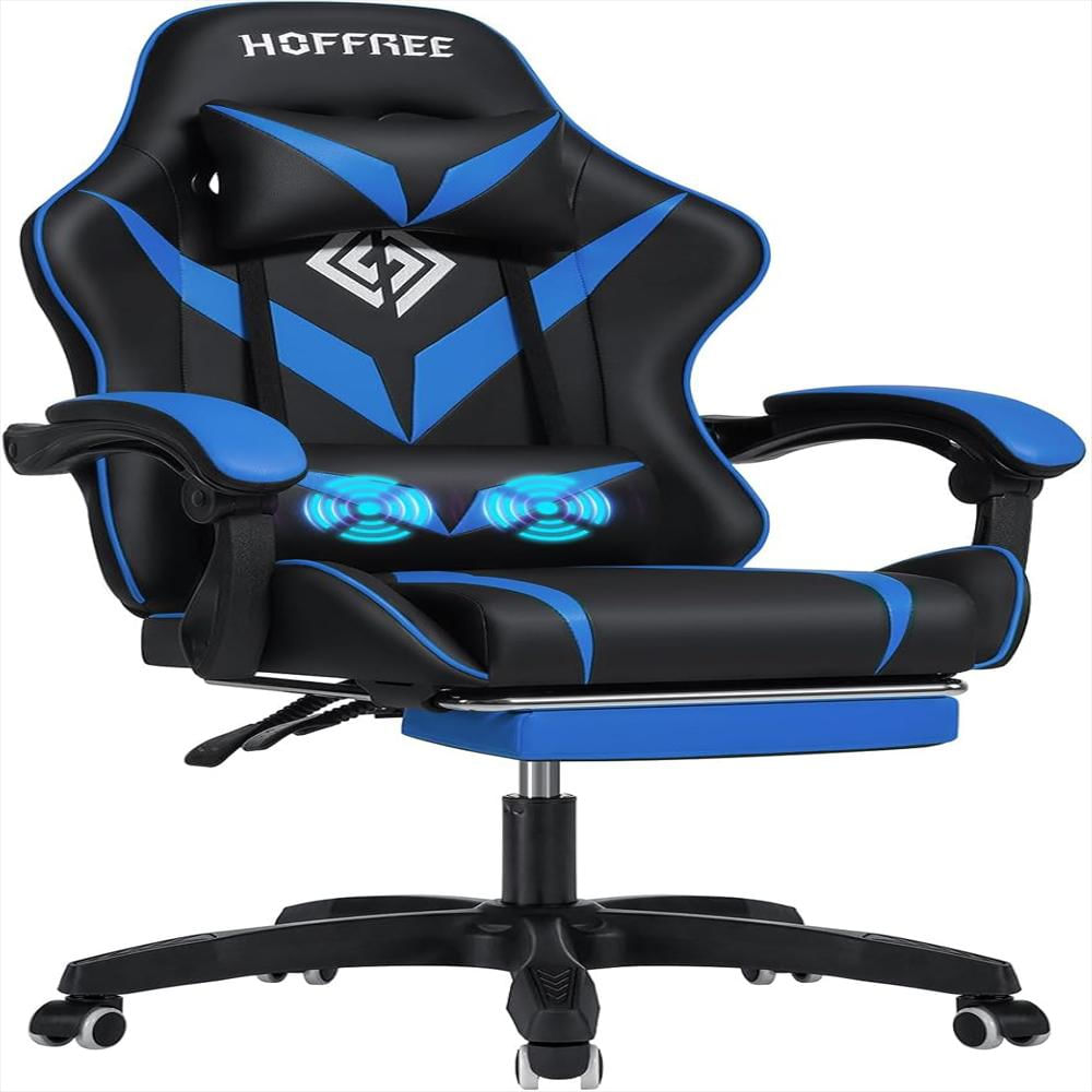 Silla Gamer Hoffree Reclinable Con Masaje Lumbar Azul Y Negro img #1