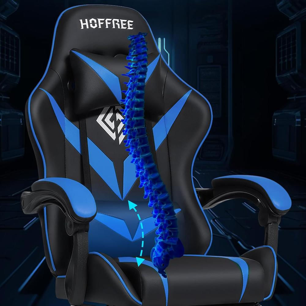 Silla Gamer Hoffree Reclinable Con Masaje Lumbar Azul Y Negro img #2