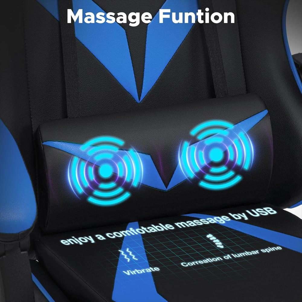 Silla Gamer Hoffree Reclinable Con Masaje Lumbar Azul Y Negro img #4