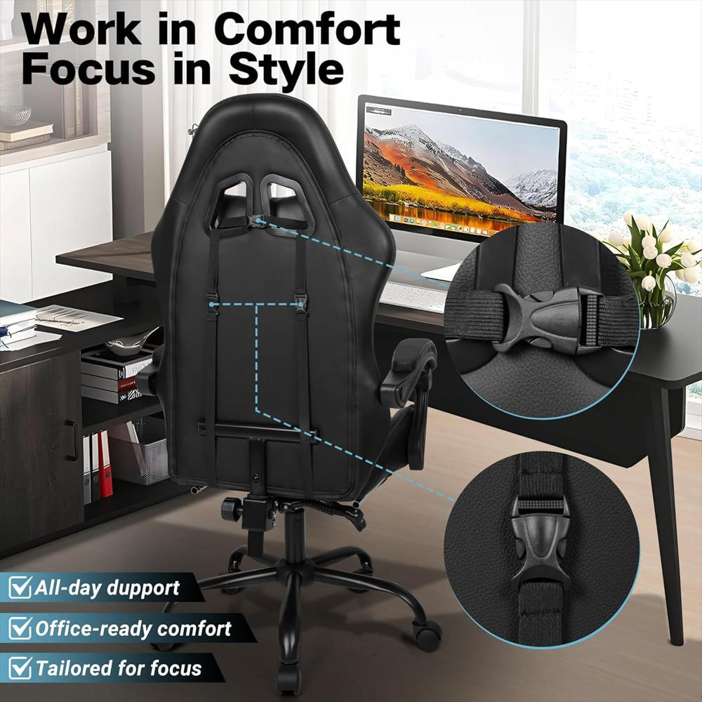 Silla Gamer Ray Bear Ergonométrica Reposapiés Soporte Lumbar Giratoria 360° Negra img #5
