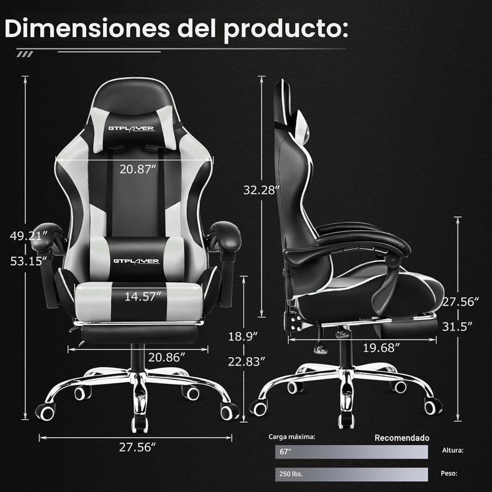 Silla Gamer Gtplayer Ajustable Con Reposapiés Soporte Lumbar Y Reposacabezas Color Blanco Perla img #2