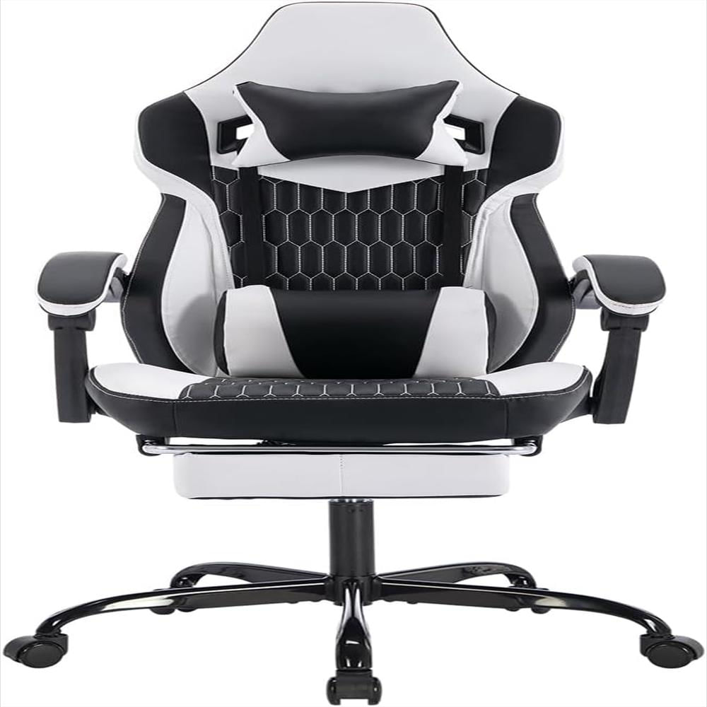 Silla Gamer Majnesvon Ergonómica Cuero Reposapiés Soporte Lumbar Negro Y Blanco img #1