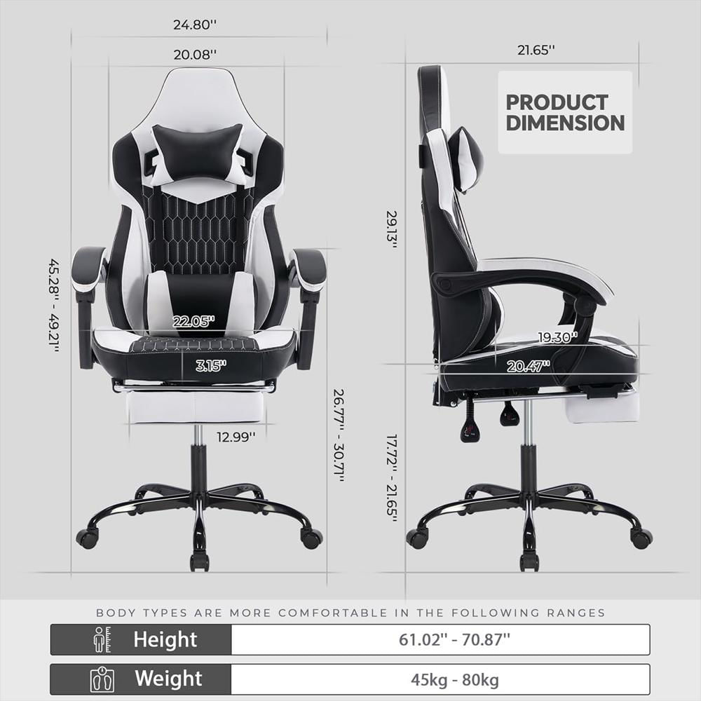 Silla Gamer Majnesvon Ergonómica Cuero Reposapiés Soporte Lumbar Negro Y Blanco img #3