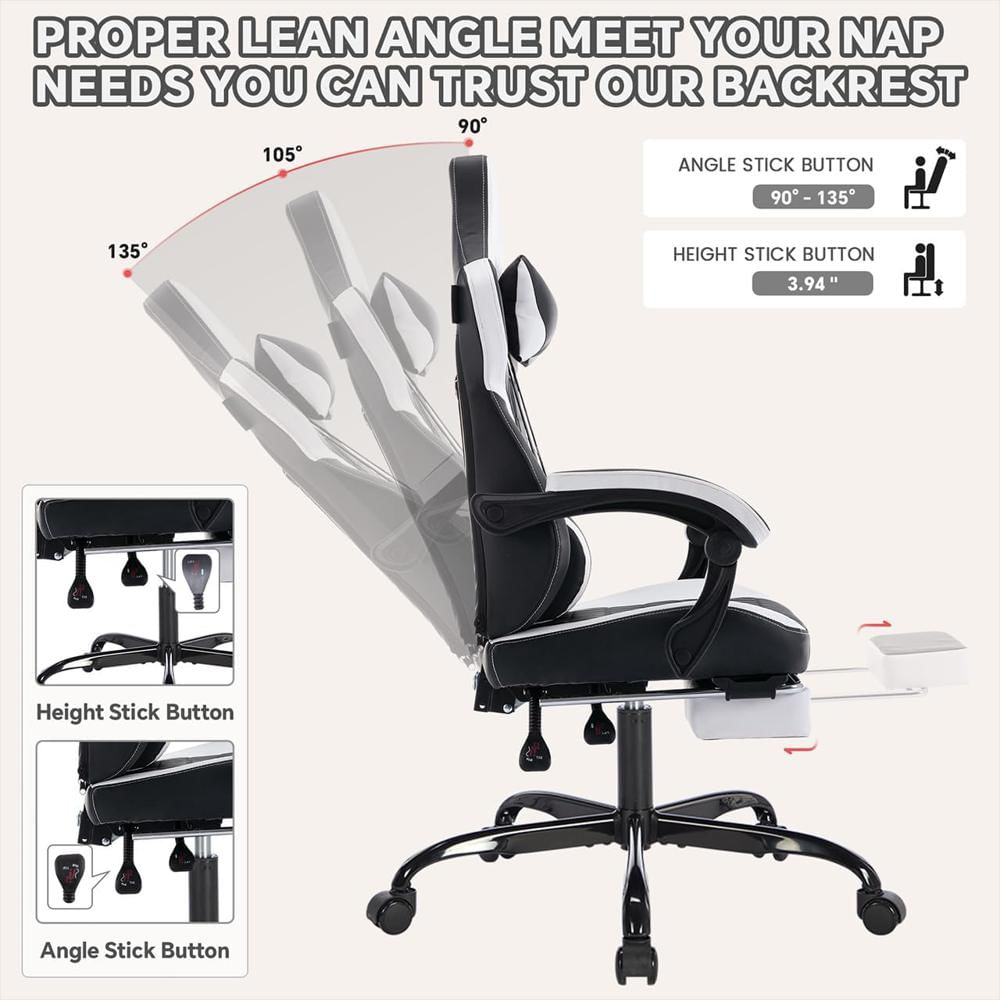 Silla Gamer Majnesvon Ergonómica Cuero Reposapiés Soporte Lumbar Negro Y Blanco img #4