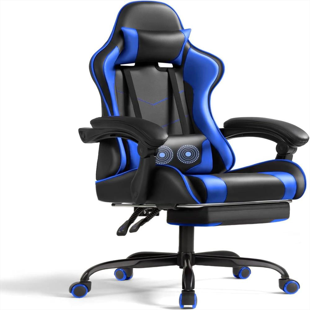 Silla Gamer Shahoo Ergonómica Giratoria Azul Con Reposapiés Y Soporte Lumbar Masajiante img #1