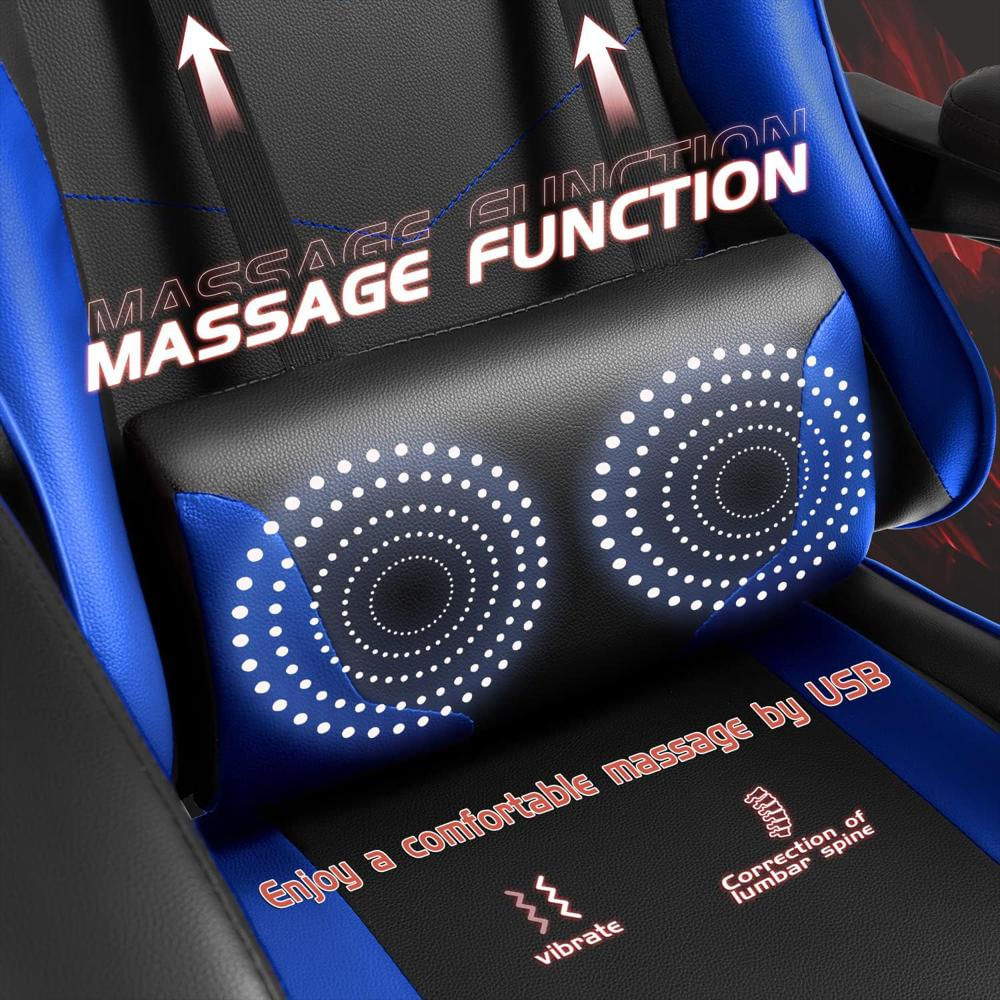 Silla Gamer Shahoo Ergonómica Giratoria Azul Con Reposapiés Y Soporte Lumbar Masajiante img #4