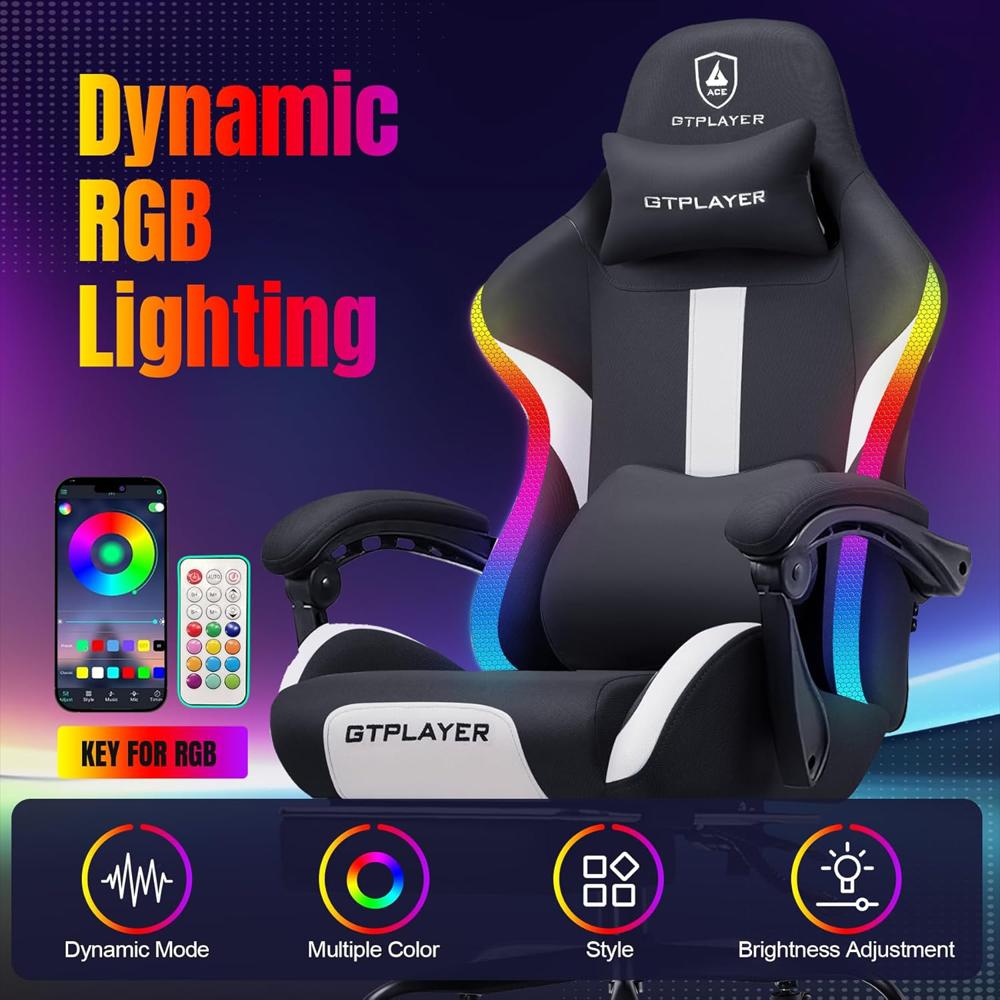 Silla Gamer Gtplayer Rgb Ergonométrica Reposapiés Tela Transpirable Con Luces Led Multicolor img #3