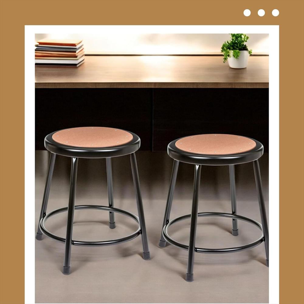 Taburete Oef Furnishings Redondo Multiusos Marco Negro Asiento Madera Paquete De 2 45 Cm img #2