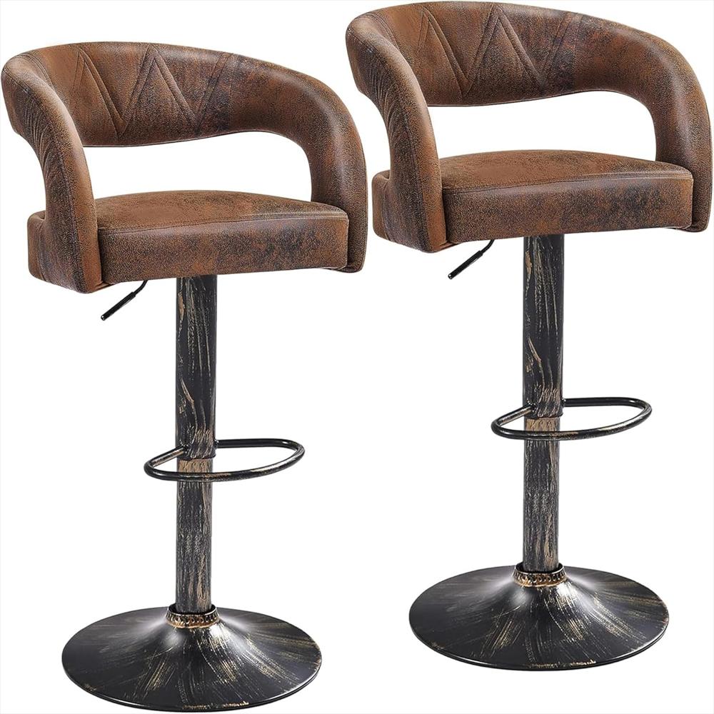 Taburete De Bar Vecelo Ajustable Giratorio Piel Sintética Marrón Oscuro img #1