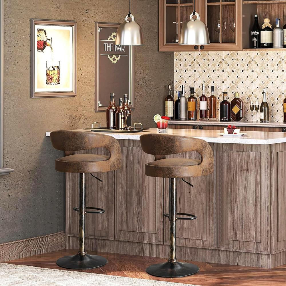 Taburete De Bar Vecelo Ajustable Giratorio Piel Sintética Marrón Oscuro img #2