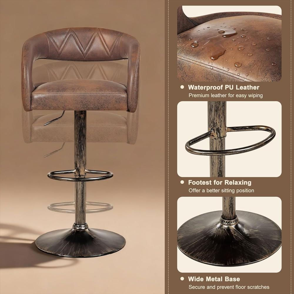 Taburete De Bar Vecelo Ajustable Giratorio Piel Sintética Marrón Oscuro img #5