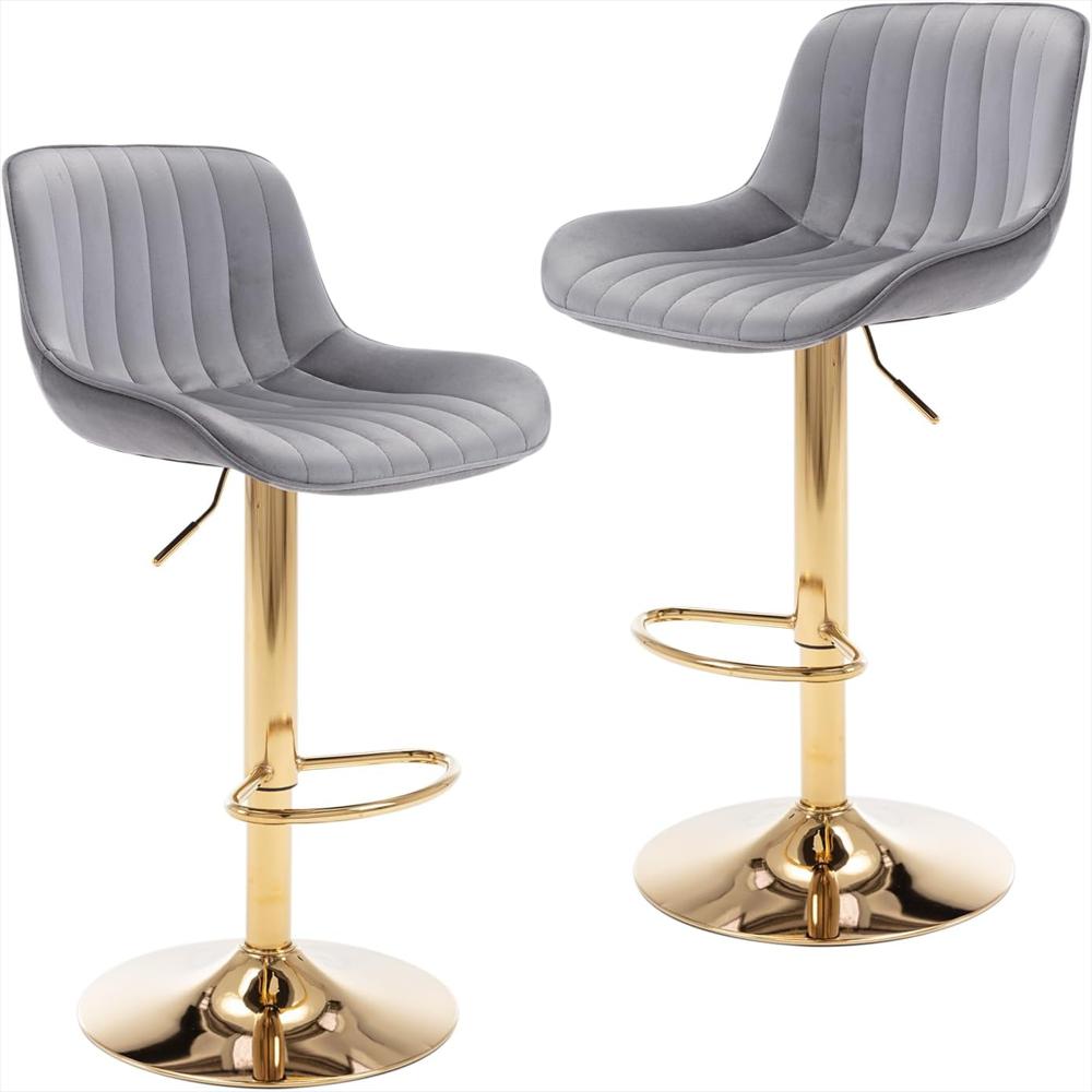 Taburete De Bar Hixkol Terciopelo Gris Ajustable Con Respaldo Y Giratorio img #1