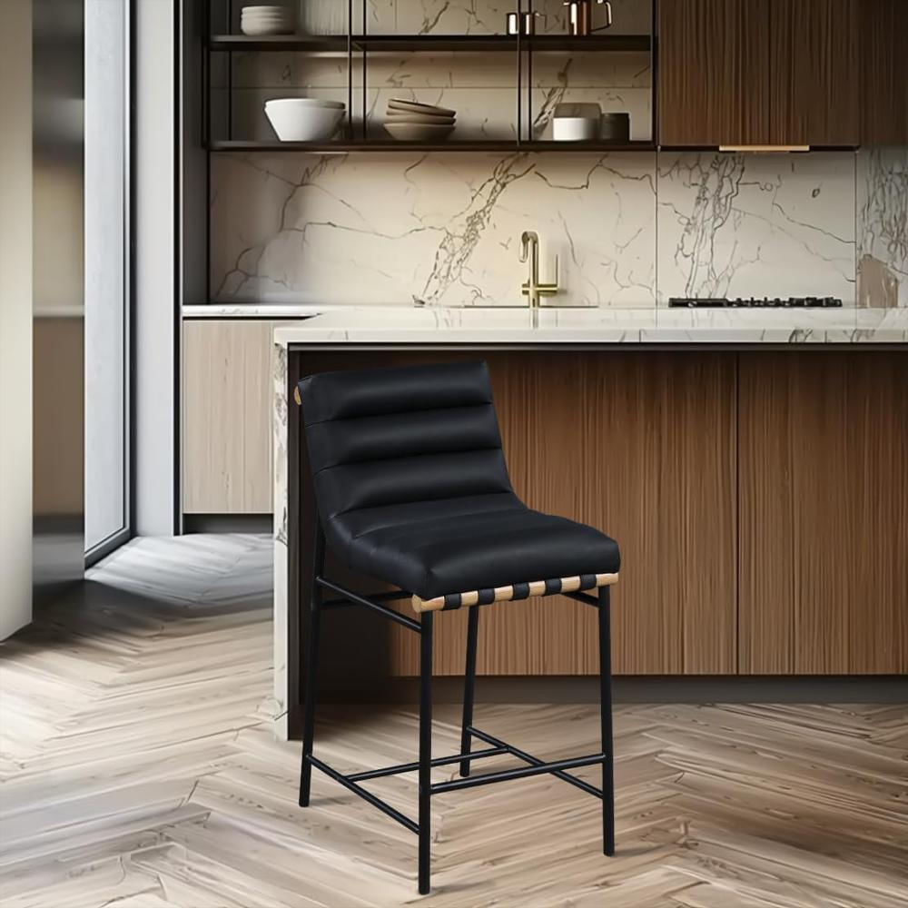 Taburete Meridian Furniture Cuero Vegano Negro Contemporáneo 18 Ancho 24 Profundidad 37.5 Alto img #2