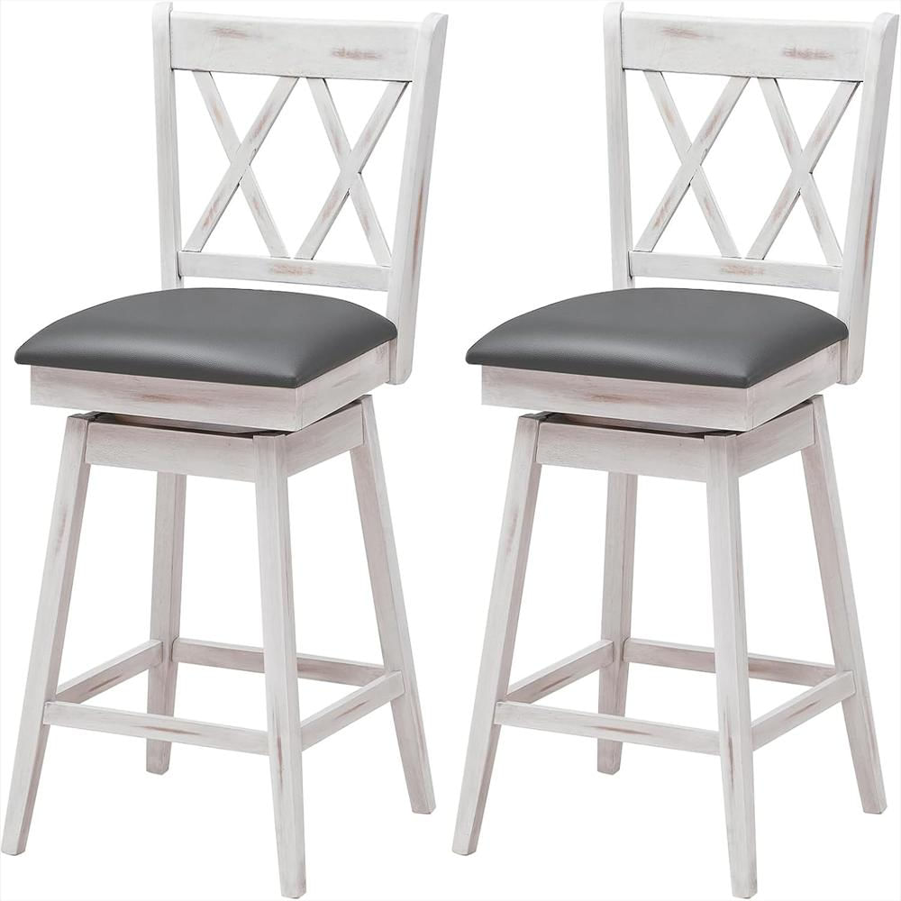 Taburete De Bar Ergomaster Madera Goma Giratorio 360° Cojín Tapizado Blanco 63.5 Cm img #1