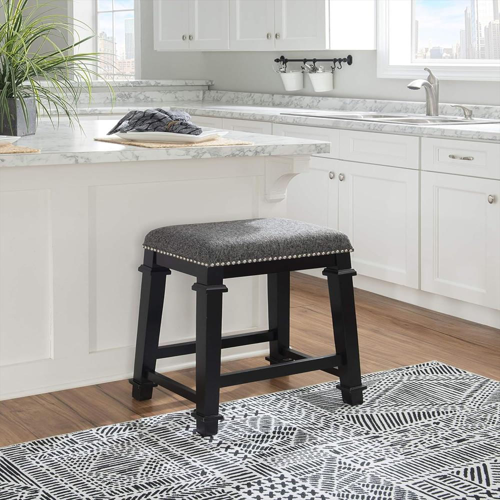 Taburete Linon Negro Tejido Tweed Blanco Y Negro Patas Madera Decorativas img #2