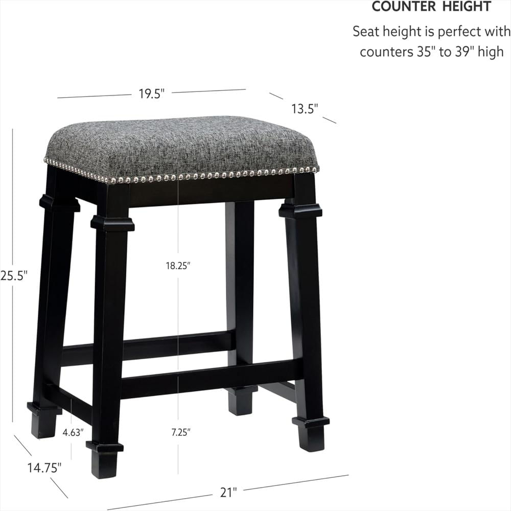 Taburete Linon Negro Tejido Tweed Blanco Y Negro Patas Madera Decorativas img #3
