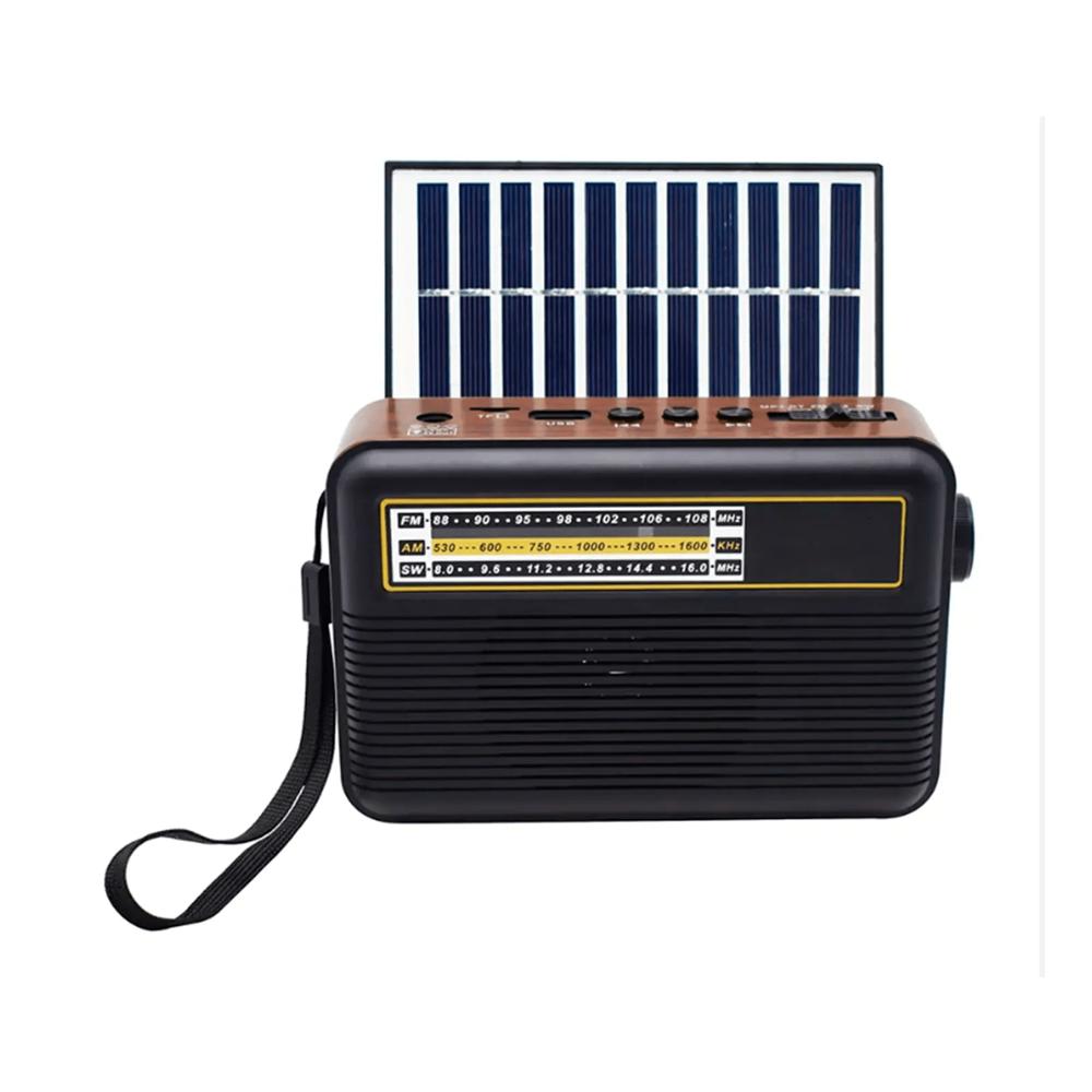 Radio Parlante Portátil Recargable Panel Solar Madera Am Fm Sw Usb Tf Mp3 Bluetooth Correa img #1