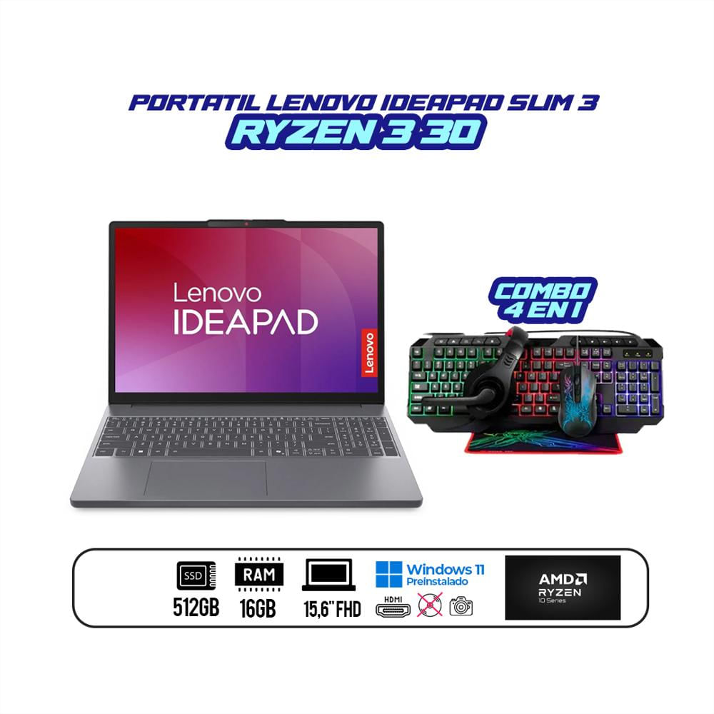 Portatil Lenovo Ideadpad Slim 3 16Gb Ddr5 512Gb Ryzen 3 30 15,6 pulgadas Fhd + Combo 4 En 1 img #2