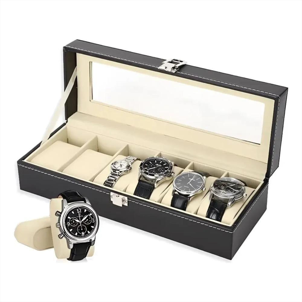 Caja Organizadora De Relojes Con 6 Compartimentos Color Negro img #1