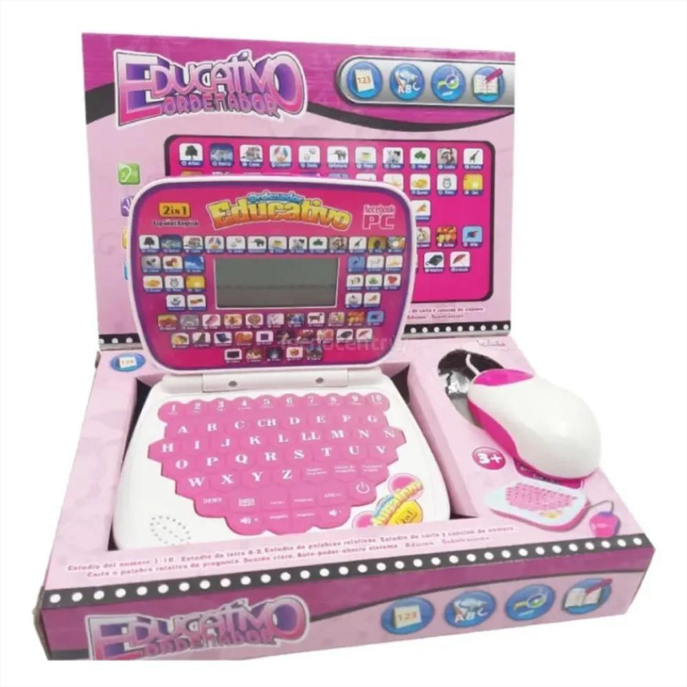 Mini Computador Portátil Con Mouse Juguete Didáctico Infantil Educativo Color Rosado img #2