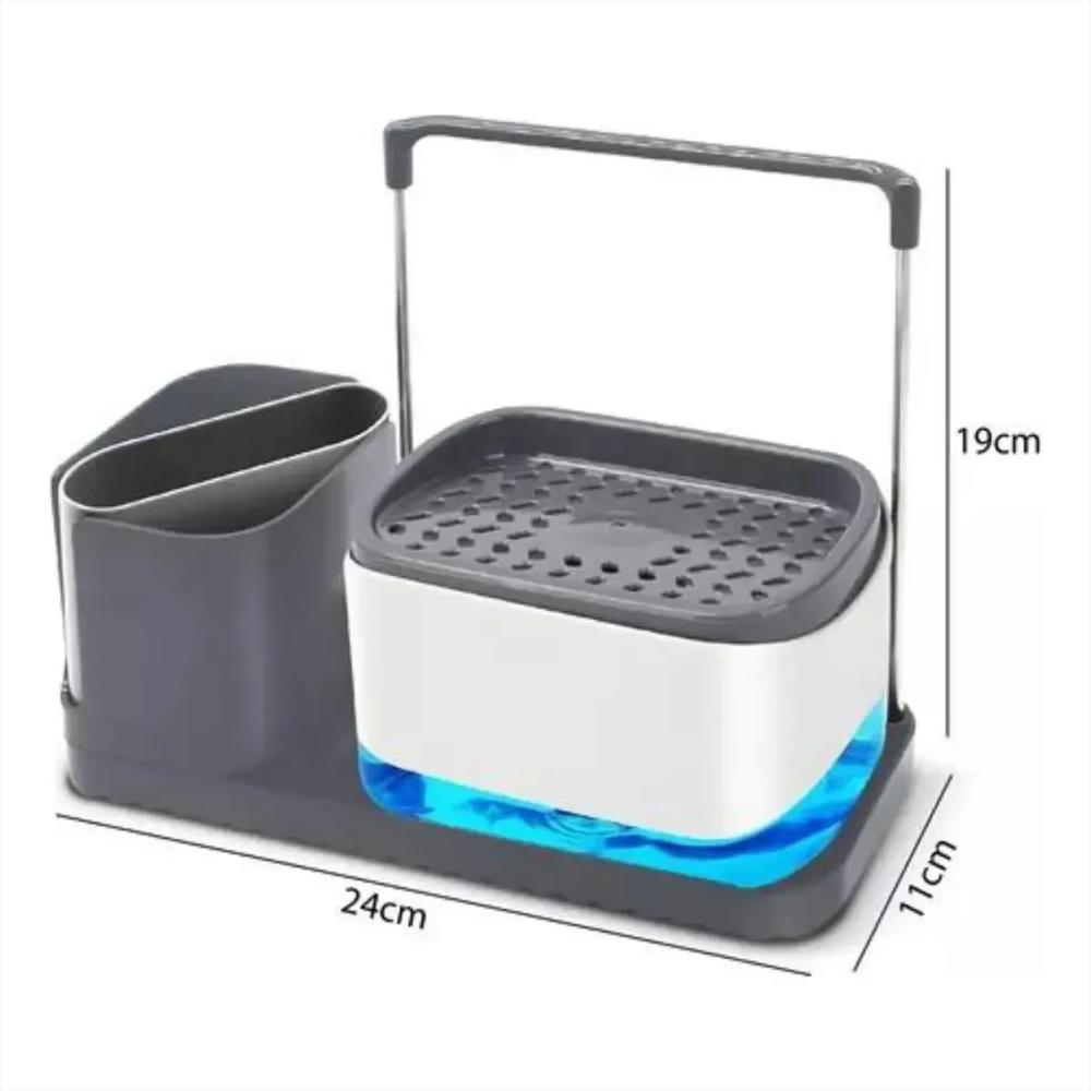 Kit Dispensador De Jabón Liquido Con Soporte De Esponja Para Cocina En Color Gris img #2