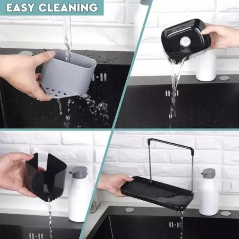 Kit Dispensador De Jabón Liquido Con Soporte De Esponja Para Cocina En Color Gris img #3