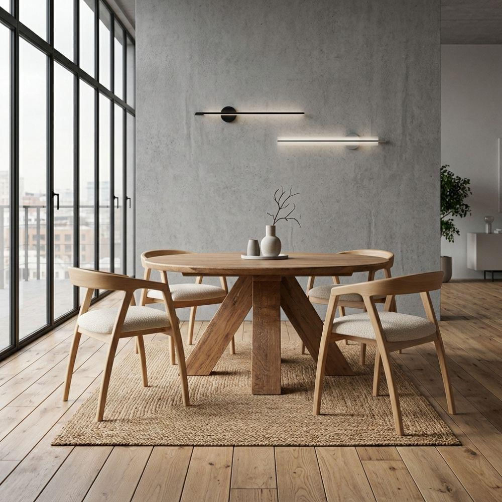 Juego De Comedor Urdu + 4 Sillas Diámetro 140Cm Roble Macizo img #3