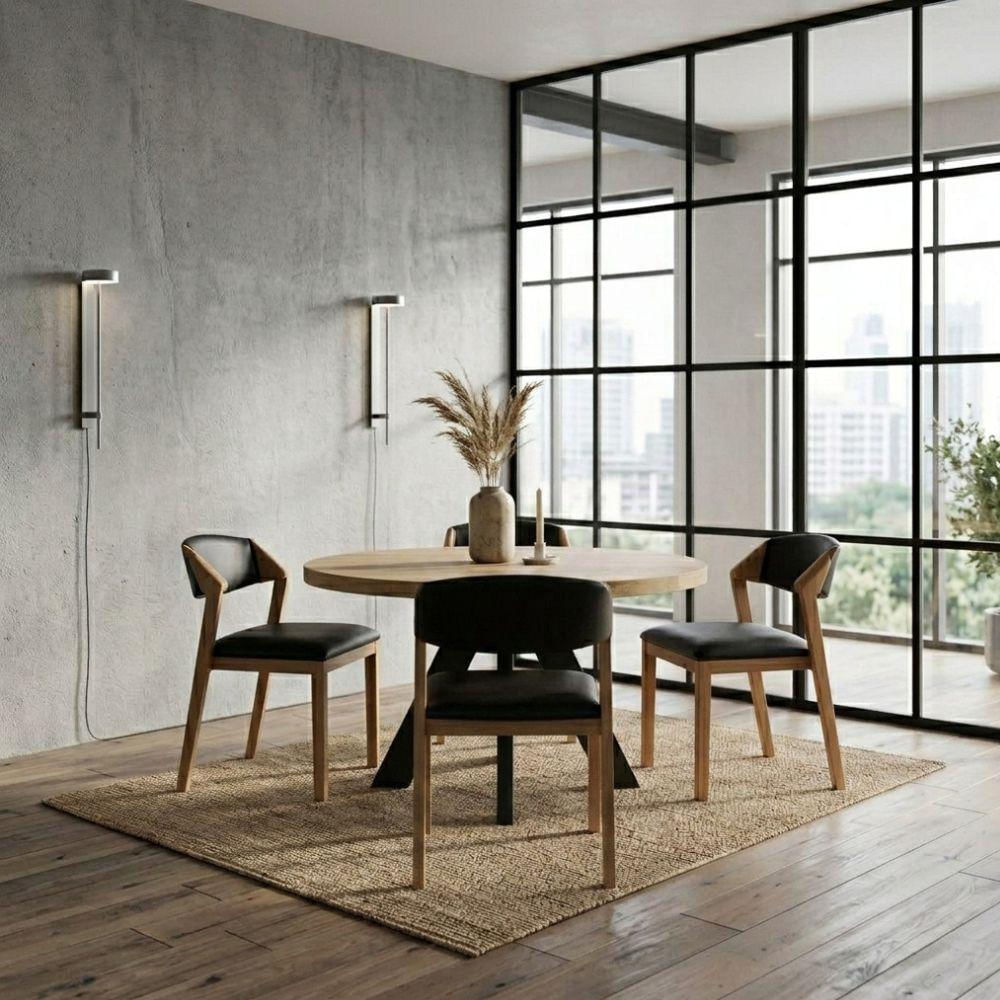 Juego De Comedor Buger + 4 Sillas Diámetro 100Cm Roble Macizo img #3