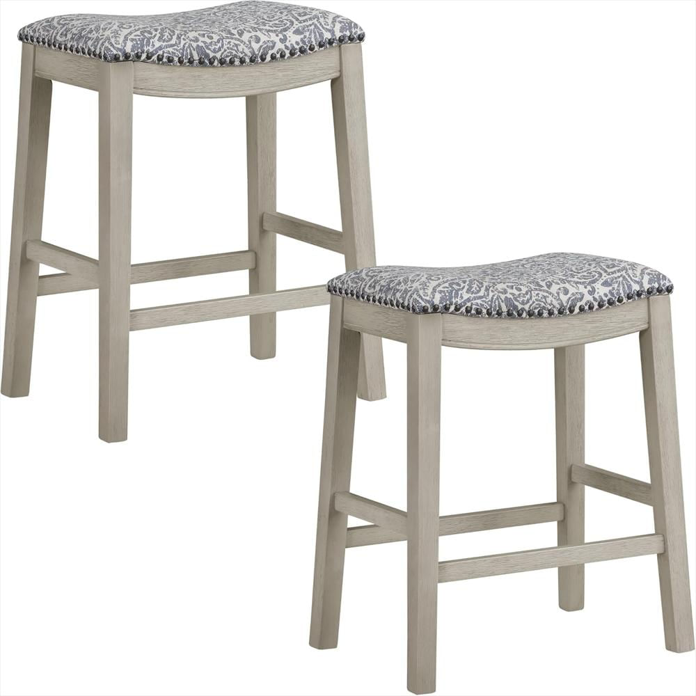 Taburete Office Star Products Silla De Montar 60 Cm Tela Damasco Azul Marino Pack De 2 img #1